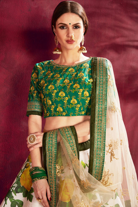 Cream And Green Traditional fancy lehenga Choli for women In Wedding Occasion with Dupatta in USA