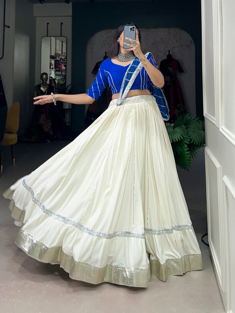 Celebrate the festivities with flair in this plain white Navratri lehenga choli for woman in USA