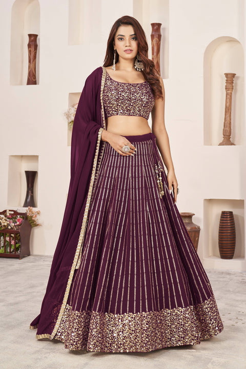 Beautiful Wine Wedding wear Heavy Lehenga Choli for Women with Dupatta Sequence Lehenga Choli In USA