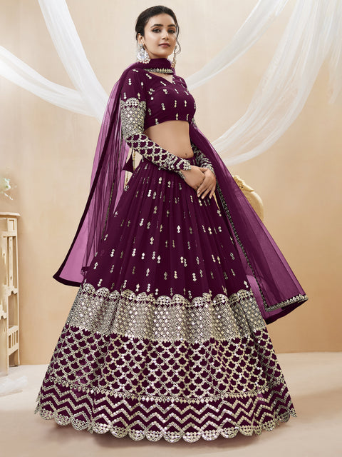 Elegant Wine Color Wedding wear Heavy Lehenga Choli for Women with Dupatta Sequence Lehenga Choli In USA