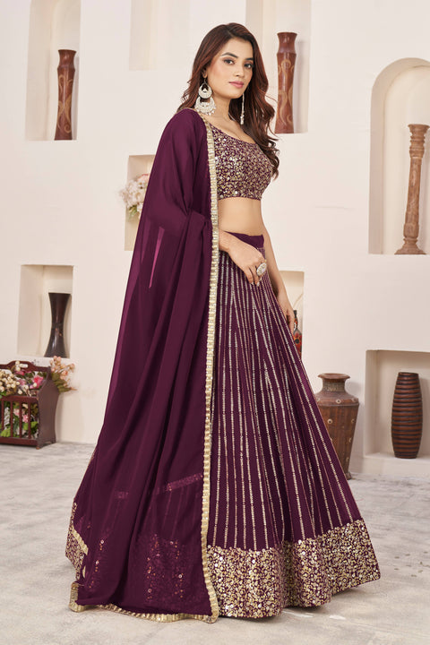 Beautiful Wine Wedding wear Heavy Lehenga Choli for Women with Dupatta Sequence Lehenga Choli In USA