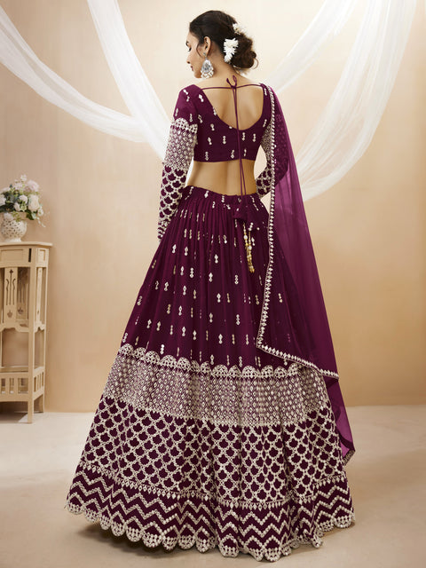 Elegant Wine Color Wedding wear Heavy Lehenga Choli for Women with Dupatta Sequence Lehenga Choli In USA