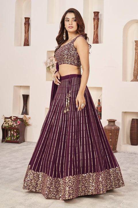 Beautiful Wine Wedding wear Heavy Lehenga Choli for Women with Dupatta Sequence Lehenga Choli In USA