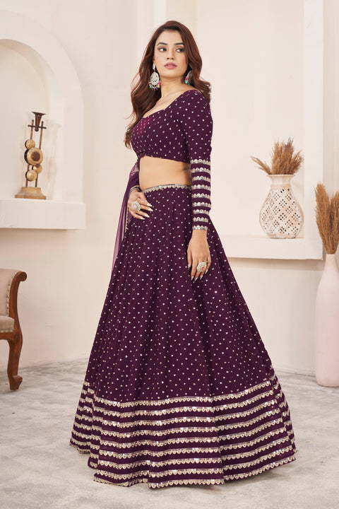 Wine Wedding wear Heavy Lehenga Choli for Women with Dupatta Sequence Lehenga Choli In USA