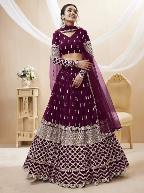 Elegant Wine Color Wedding wear Heavy Lehenga Choli for Women with Dupatta Sequence Lehenga Choli In USA