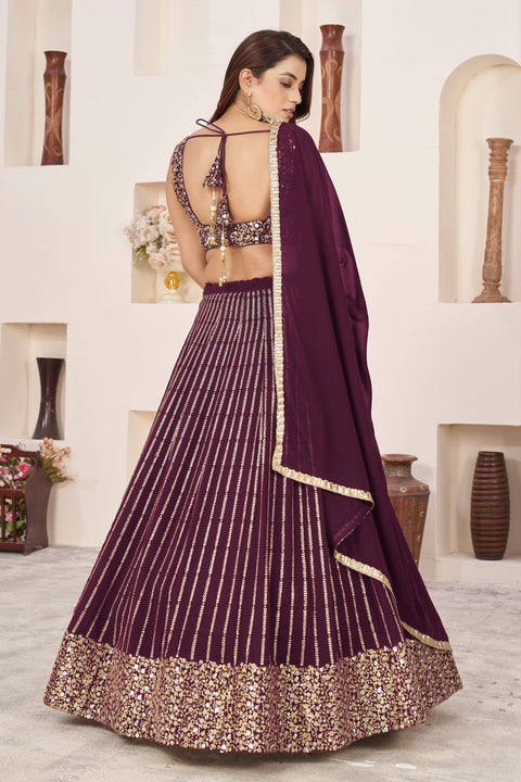 Beautiful Wine Wedding wear Heavy Lehenga Choli for Women with Dupatta Sequence Lehenga Choli In USA