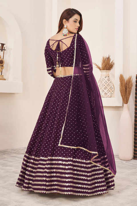 Wine Wedding wear Heavy Lehenga Choli for Women with Dupatta Sequence Lehenga Choli In USA