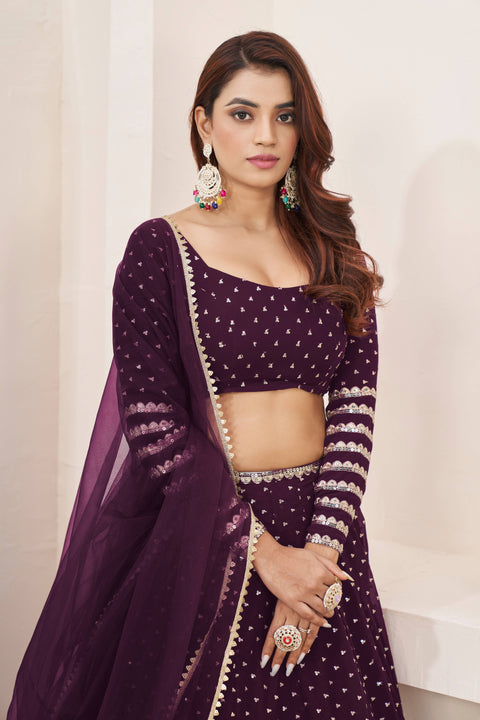 Wine Wedding wear Heavy Lehenga Choli for Women with Dupatta Sequence Lehenga Choli In USA