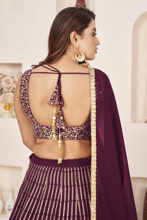 Beautiful Wine Wedding wear Heavy Lehenga Choli for Women with Dupatta Sequence Lehenga Choli In USA