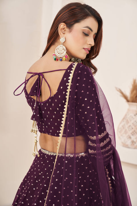 Wine Wedding wear Heavy Lehenga Choli for Women with Dupatta Sequence Lehenga Choli In USA