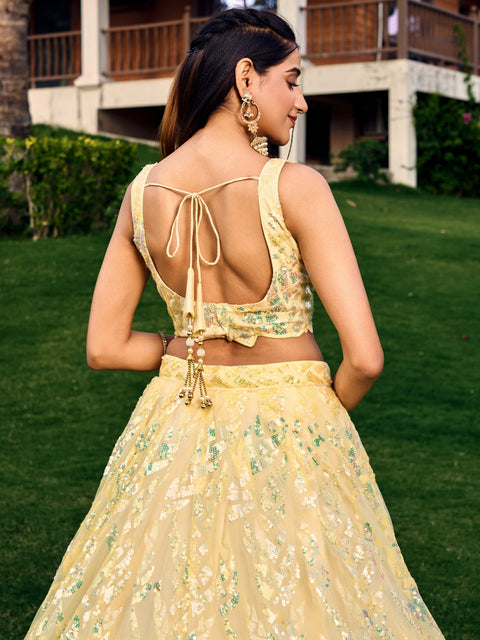 Yellow Heavy Lehenga Choli for Women with Dupatta Sequence Lehenga Choli In USA