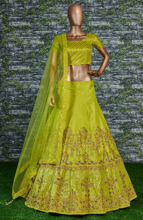 Green Flaunt your simple and pretty look with this hypnotic colored lehenga choli For Women