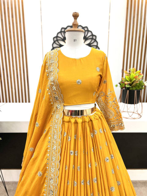 Yellow Wedding Collection Lehenga Choli With Full Heavy Embroidery Sequence Work For Women