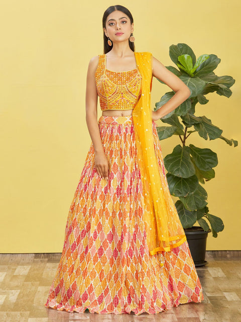 Yellow Traditional Party wear Heavy Lehenga Choli for Women with Dupatta Sequence Lehenga Choli In USA