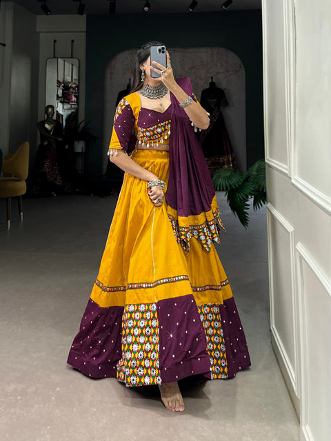 Traditional Beauty in Cotton Navratri Lehenga with Intricate Paper Mirror Handwork and Gamthi Work For Women In Navratri