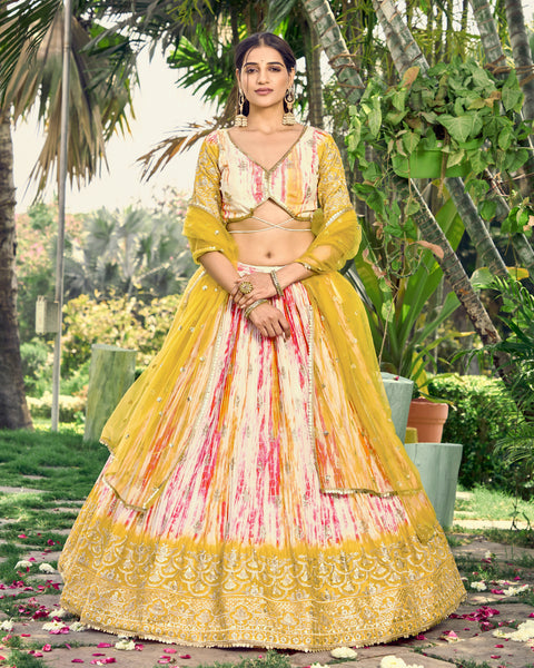 Yellow Stylish Color Party wear Heavy Lehenga Choli for Women with Dupatta Sequence Lehenga Choli In USA