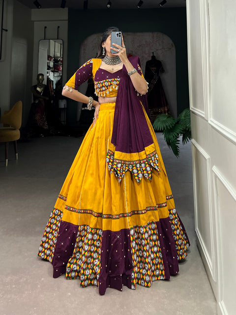 Traditional Beauty in Cotton Navratri Lehenga with Intricate Paper Mirror Handwork and Gamthi Work For Women In Navratri