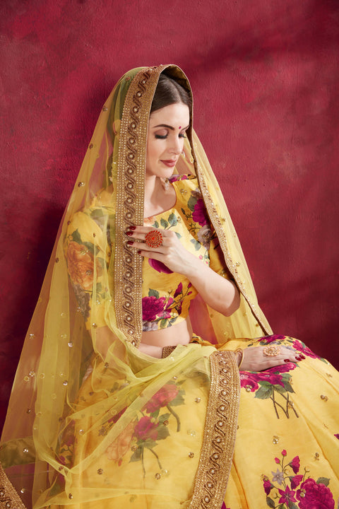 Yellow Stylish fancy lehenga Choli for women In Wedding Occasion with Dupatta in USA