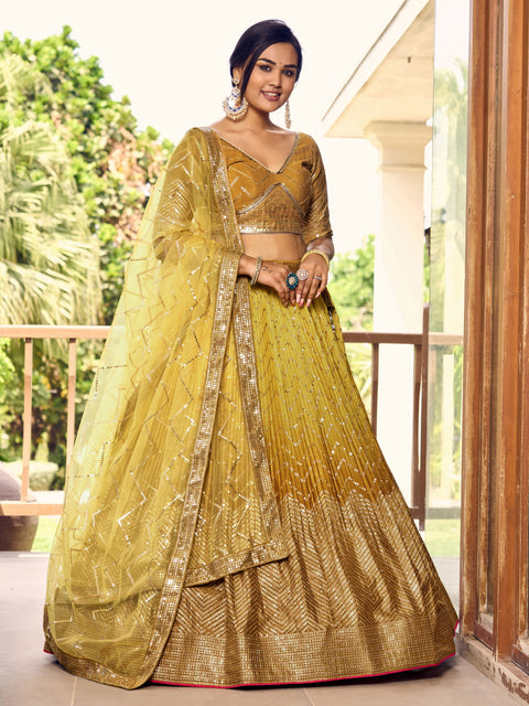 Yellow Beautiful Party wear Heavy Lehenga Choli for Women with Dupatta Sequence Lehenga Choli In USA