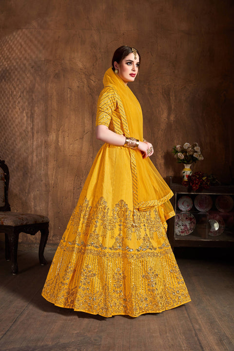 Stylish Yellow fancy lehenga Choli for women with Dupatta in USA