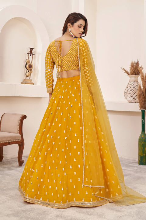 Yellow Wedding wear Heavy Lehenga Choli for Women with Dupatta Sequence Lehenga Choli In USA