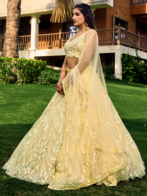 Yellow Heavy Lehenga Choli for Women with Dupatta Sequence Lehenga Choli In USA