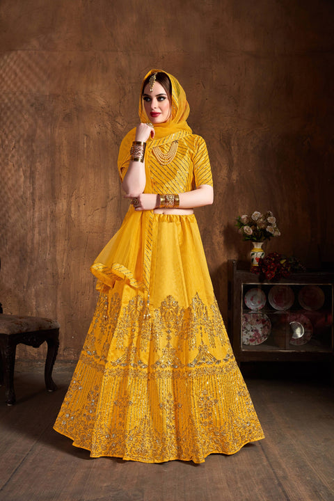 Stylish Yellow fancy lehenga Choli for women with Dupatta in USA