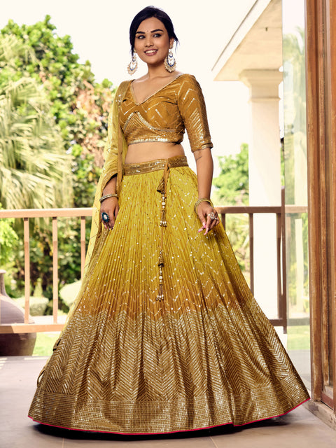 Yellow Beautiful Party wear Heavy Lehenga Choli for Women with Dupatta Sequence Lehenga Choli In USA