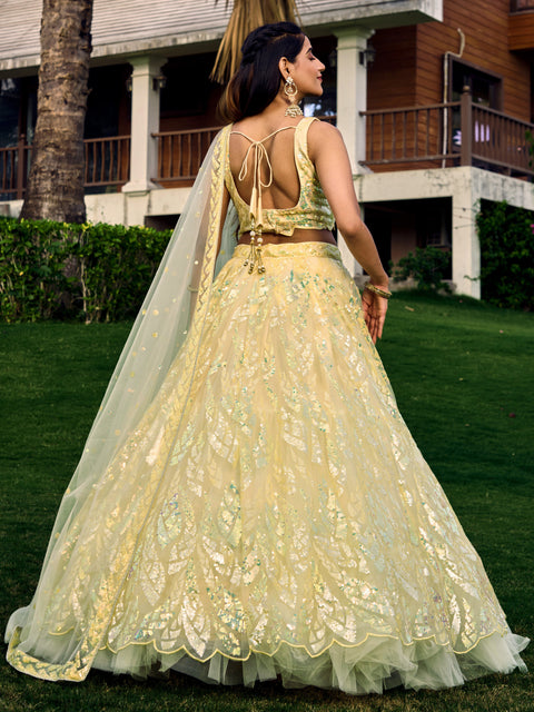 Yellow Heavy Lehenga Choli for Women with Dupatta Sequence Lehenga Choli In USA