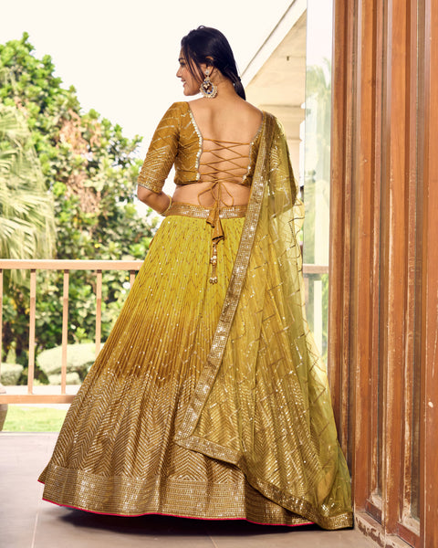 Yellow Beautiful Party wear Heavy Lehenga Choli for Women with Dupatta Sequence Lehenga Choli In USA