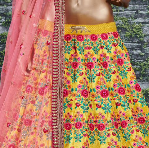 Everyone will admire you when you wear this Stunning Yellow and Red Embroidered Designer Lehenga Choli For Women