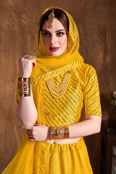 Stylish Yellow fancy lehenga Choli for women with Dupatta in USA