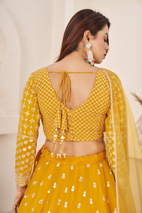 Yellow Wedding wear Heavy Lehenga Choli for Women with Dupatta Sequence Lehenga Choli In USA