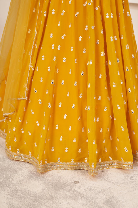 Yellow Wedding wear Heavy Lehenga Choli for Women with Dupatta Sequence Lehenga Choli In USA