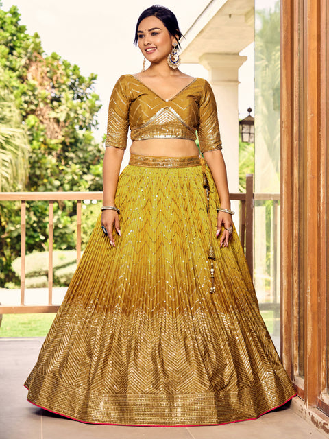 Yellow Beautiful Party wear Heavy Lehenga Choli for Women with Dupatta Sequence Lehenga Choli In USA