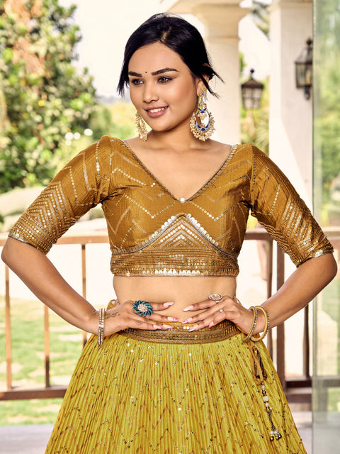 Yellow Beautiful Party wear Heavy Lehenga Choli for Women with Dupatta Sequence Lehenga Choli In USA