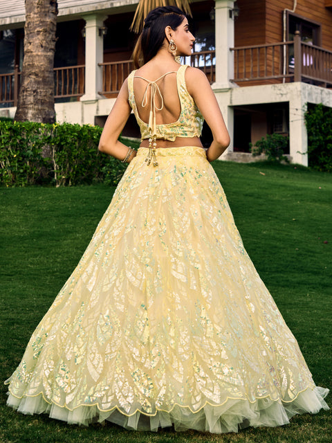 Yellow Heavy Lehenga Choli for Women with Dupatta Sequence Lehenga Choli In USA