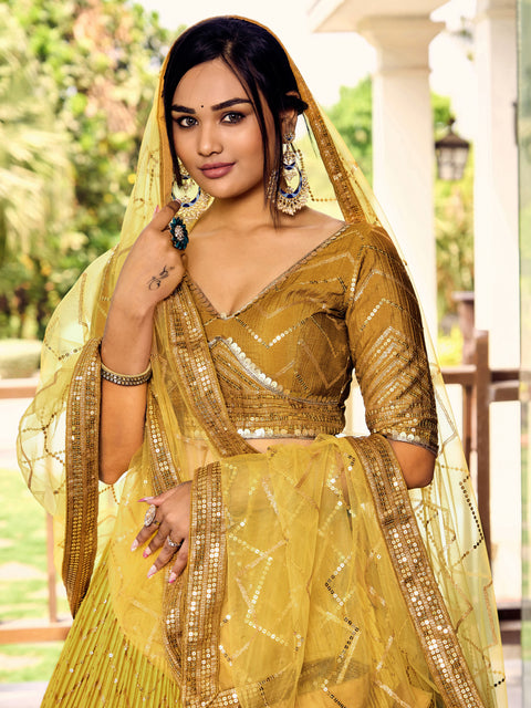 Yellow Beautiful Party wear Heavy Lehenga Choli for Women with Dupatta Sequence Lehenga Choli In USA